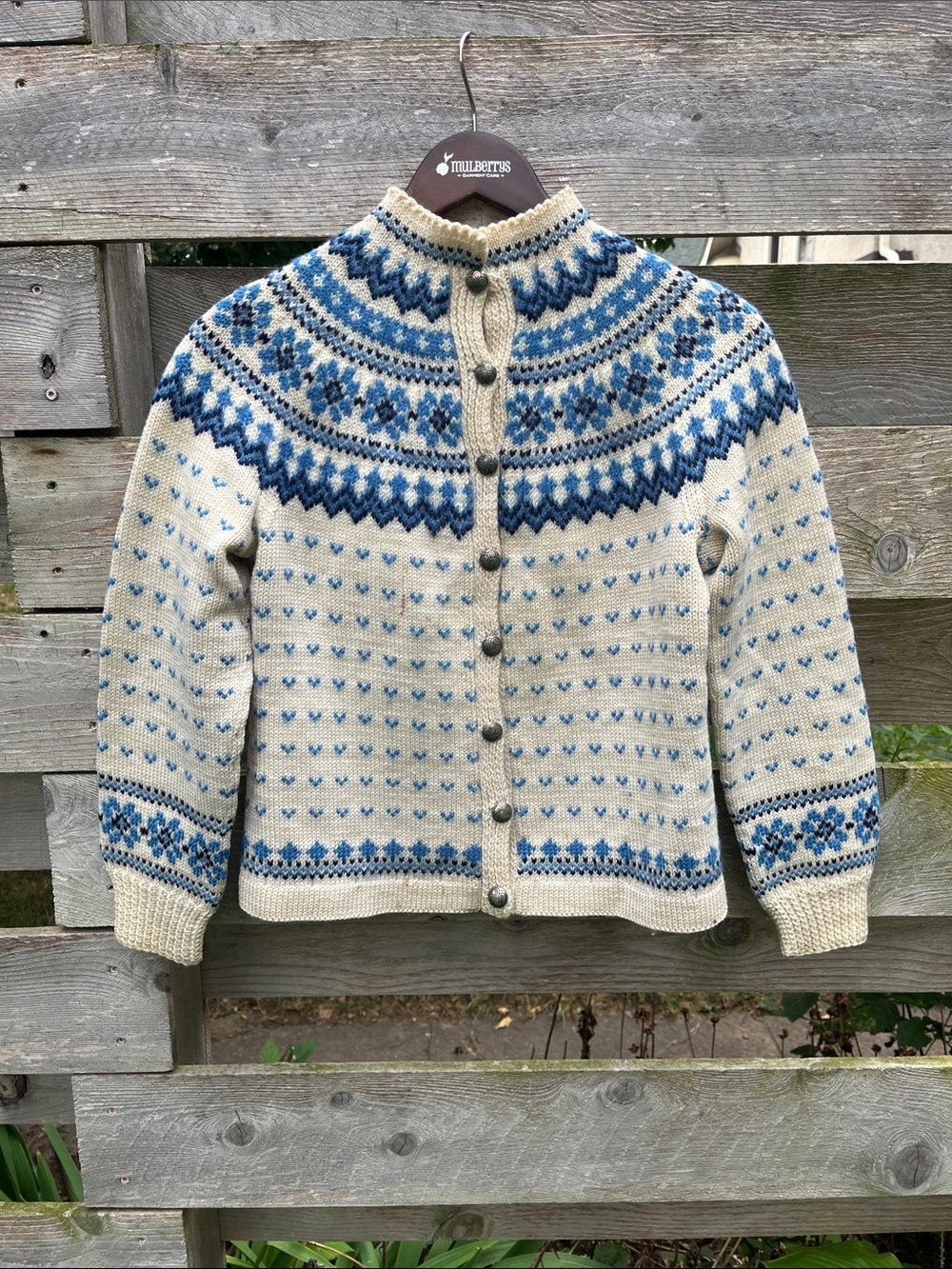 Norwegian Blue and Cream Vintage Wool Cardigan XS/S